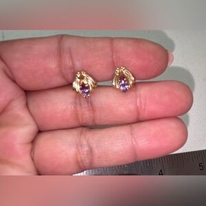 14k Gold Purple Amethyst Earrings